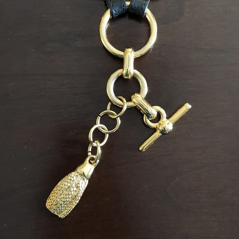 Vintage Late 1980s/Early 1990s Gold Chain & Woven Black Leather Double Link Belt - Picture 15 of 16